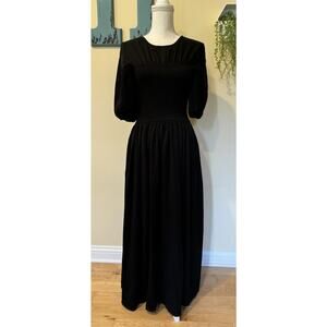 La Ligne Crew Neck Smocked Maxi Dress with Puff Sleeves Black Size Small (2/4)